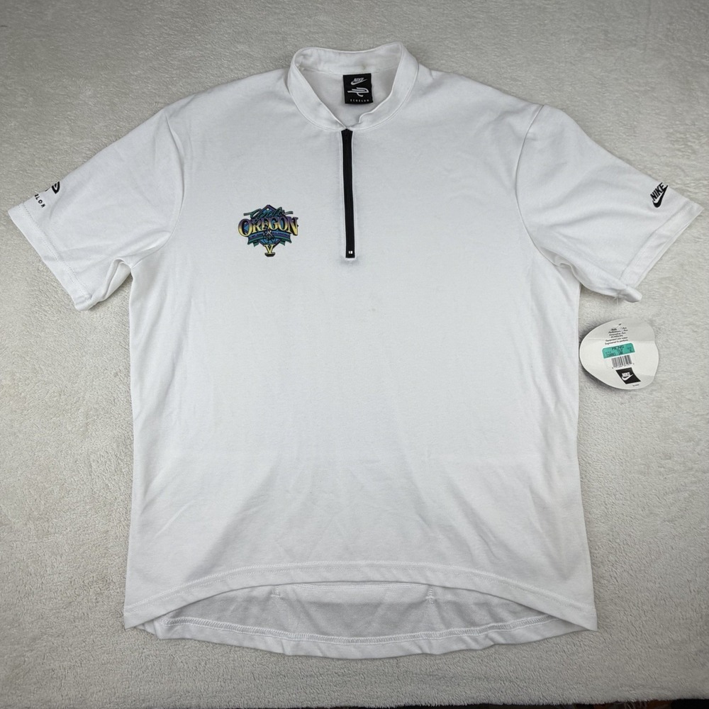 Vintage Nike Echelon Cycle Oregon Cycling Jersey USA Men's XL White 1/4 Zip Bike